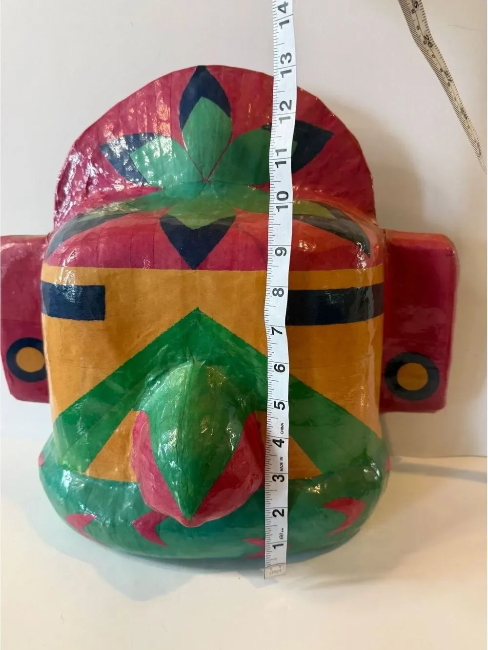 Large Hand Painted Papier Mache Tribal Wall Mask Folk Art Mexico 12-14 Inch